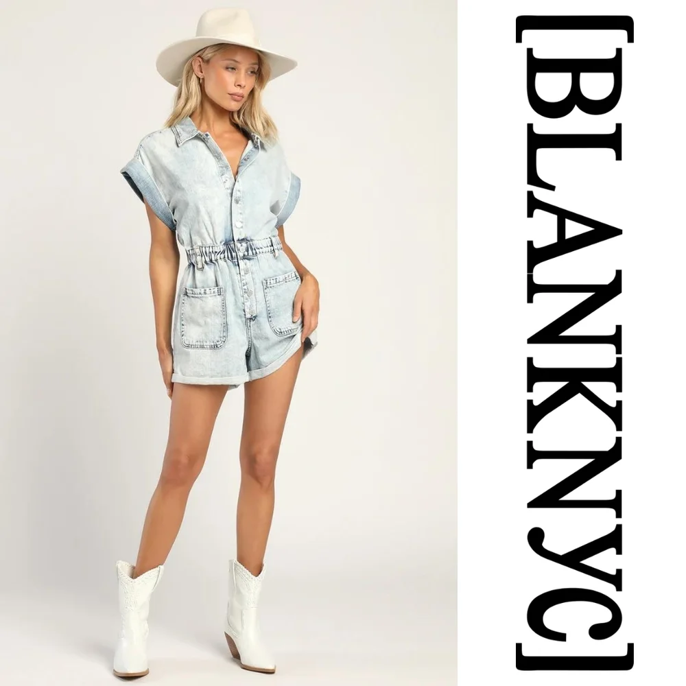 BLANK NYC - Time Zone Acid Wash Denim Short Sleeve Romper - XSmall - Picture 8 of 14